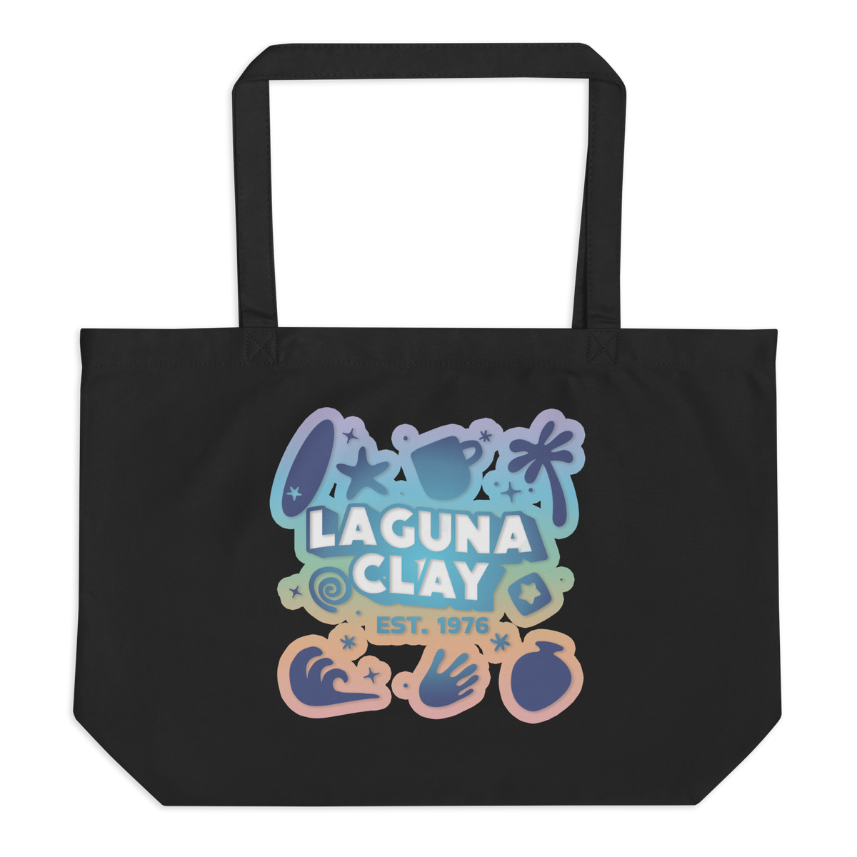 Laguna Tote Bag - Black w/ Rainbow Print